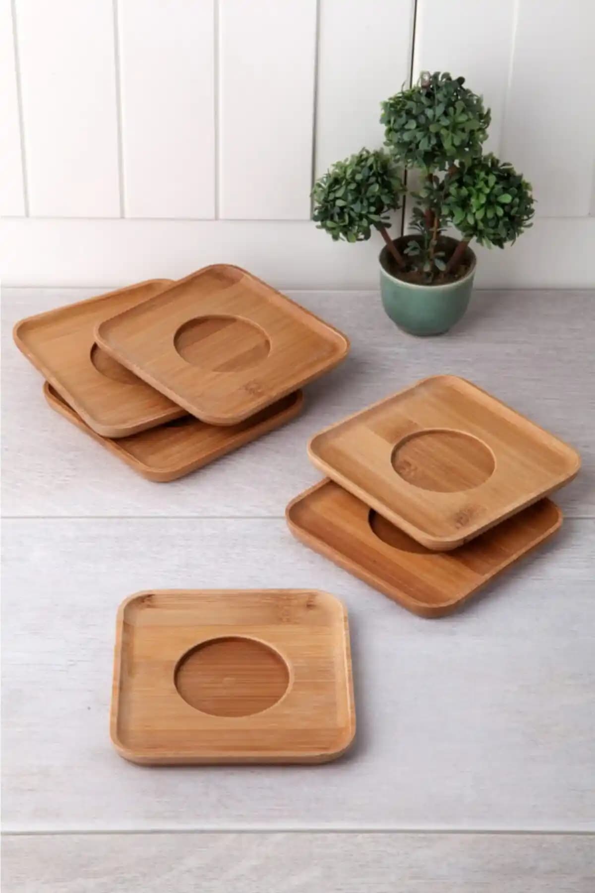 Home Naturel Bambu Kare Çay Tabağı Seti Modern ve Dayanıklı Tasarım ile Şıklık Sunar