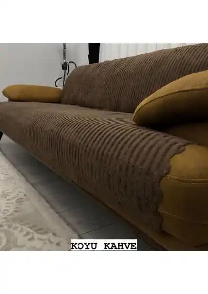 Kadife Bambu Çizgili Süngerli Kaymaz Çekyat Koltuk Örtüsü Modern ve Şık Tasarım