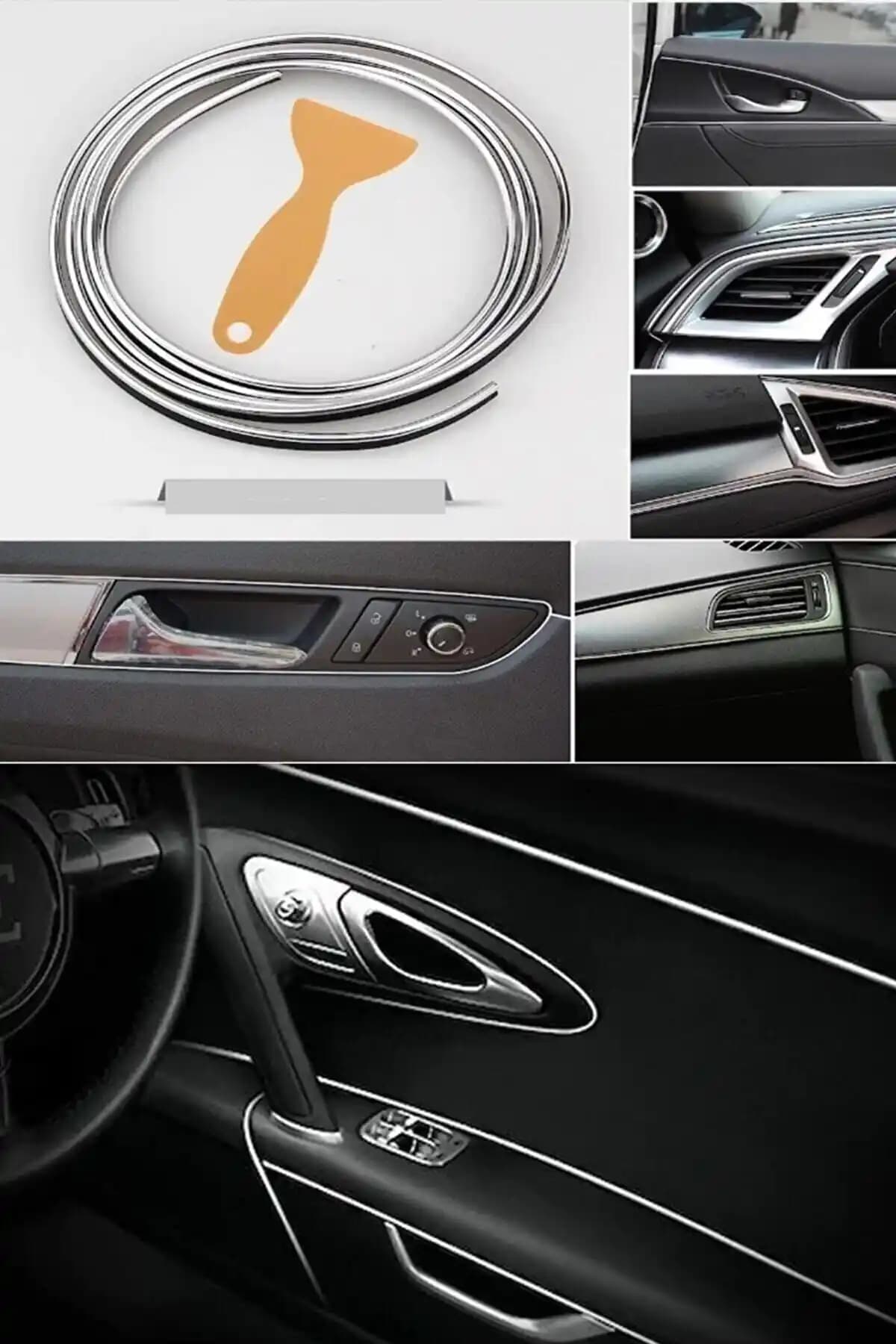 KARA AUTO Nissan Almera Uyumlu Krom Fitilli Araç İçi Ip Şerit Nikelajlı