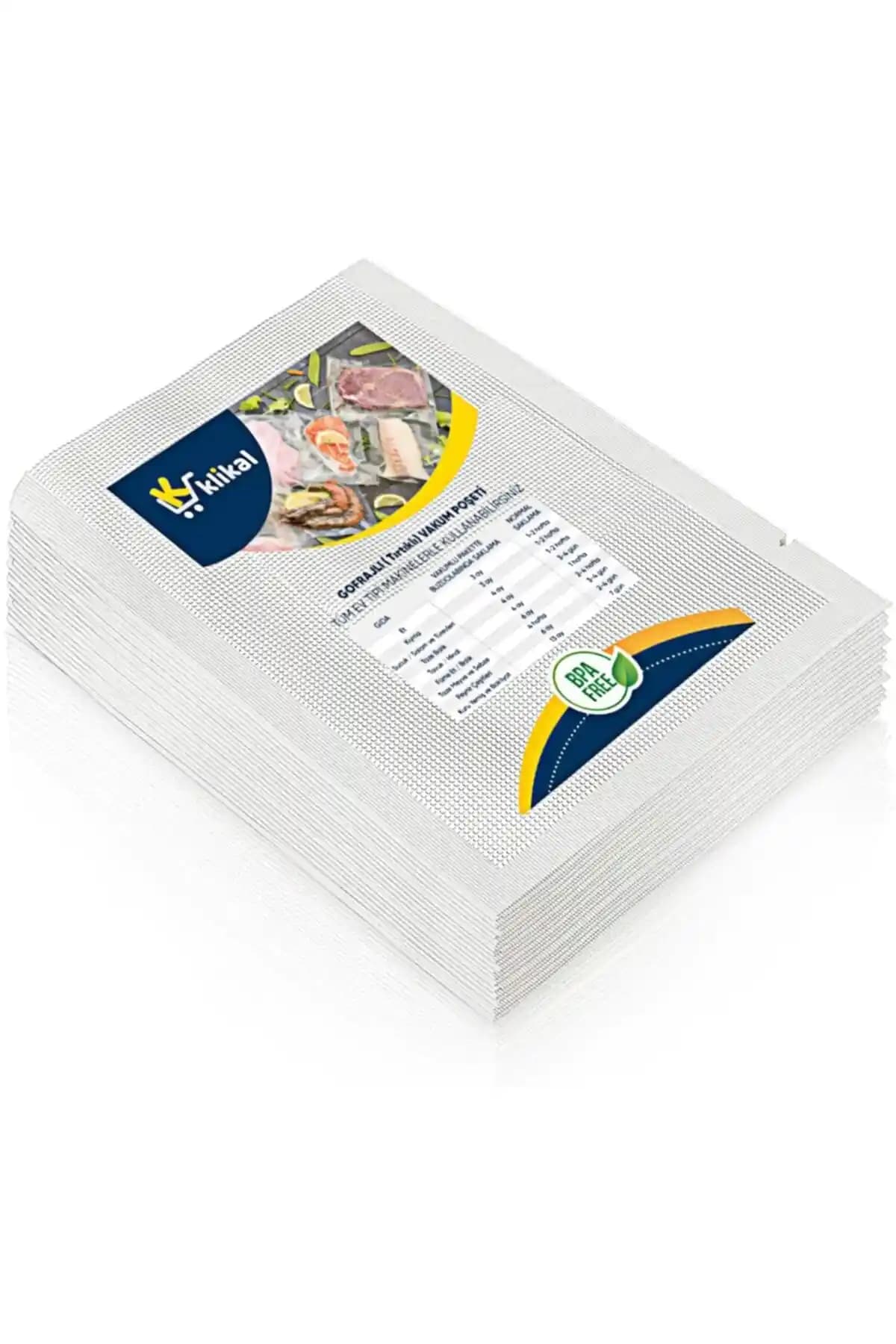 Klikal 18x23 cm 50'li Gofrajlı Tırtıklı Vakum Poşetleri Güvenli ve Dayanıklı Paketleme Çözümü