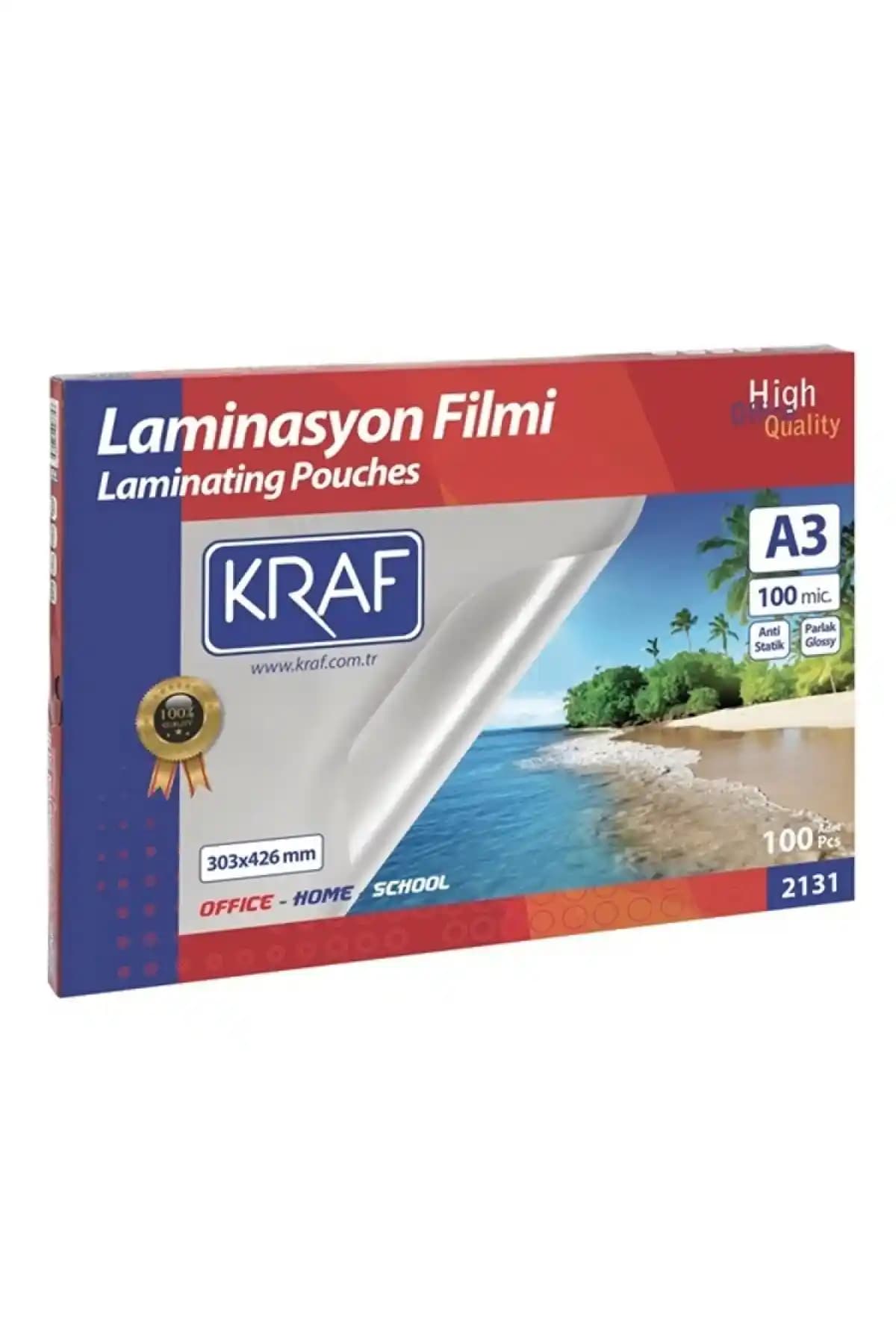 KRAF Laminasyon Filmi Parlak A3 100 Mikron 100'lü 2131 ile Belge ve Proje Koruma