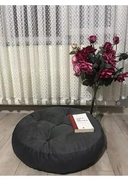 Lavinia Puf Yuvarlak Antrasit Yer Minderi: Modern ve Şık Tasarım ile Konfor Sunar