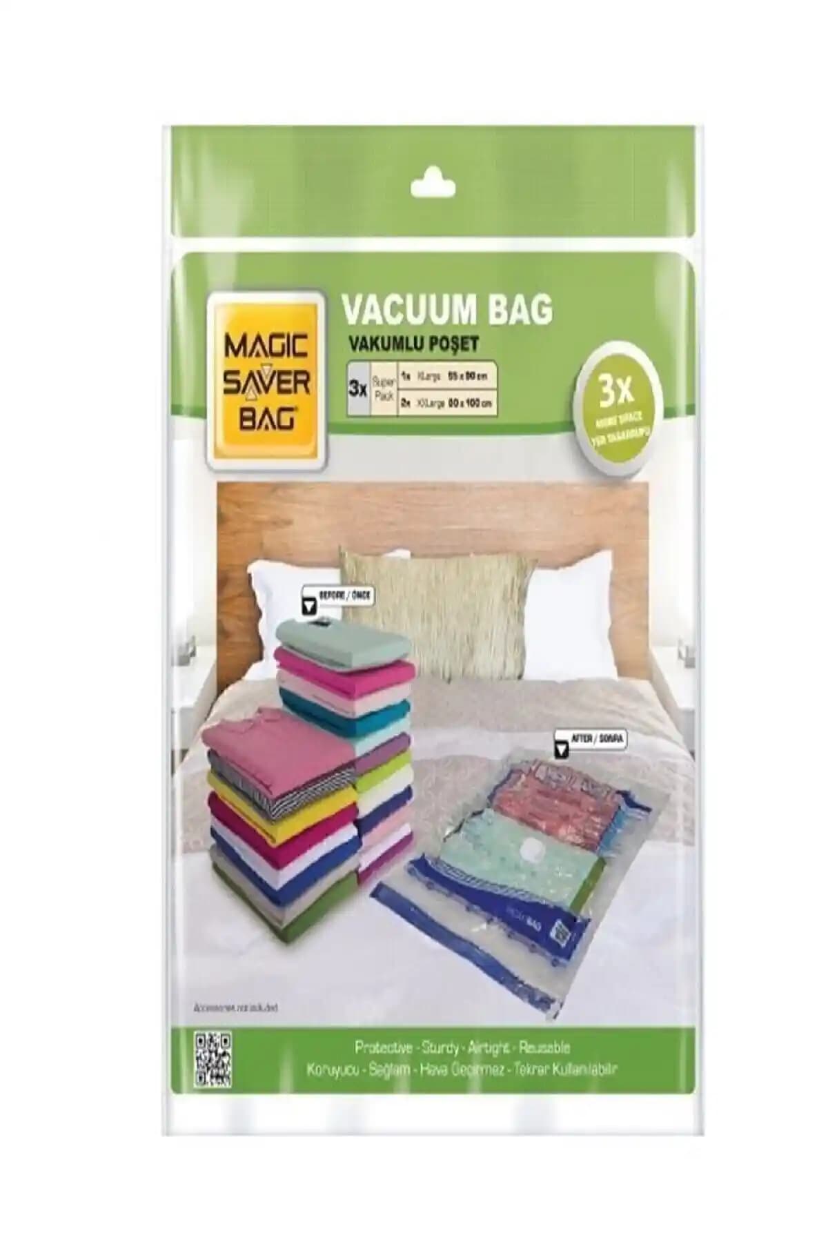 Magic Saver Bag 3’lü Vakumlu Poşet Seti ile Alan Tasarrufu ve Pratik Saklama Çözümleri