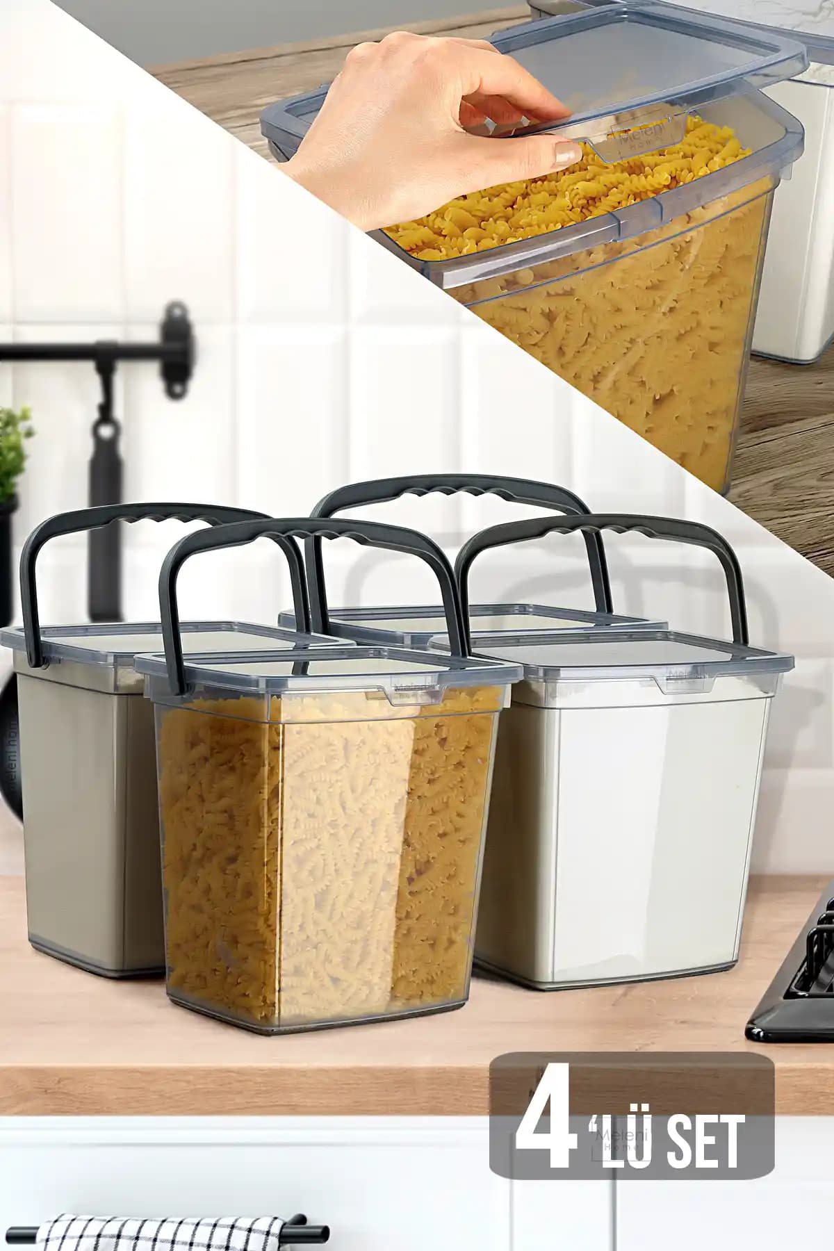 Meleni Home 4'lü Un ve Bakliyat Kabı: Modern ve Dayanıklı Mutfak Saklama Çözümü