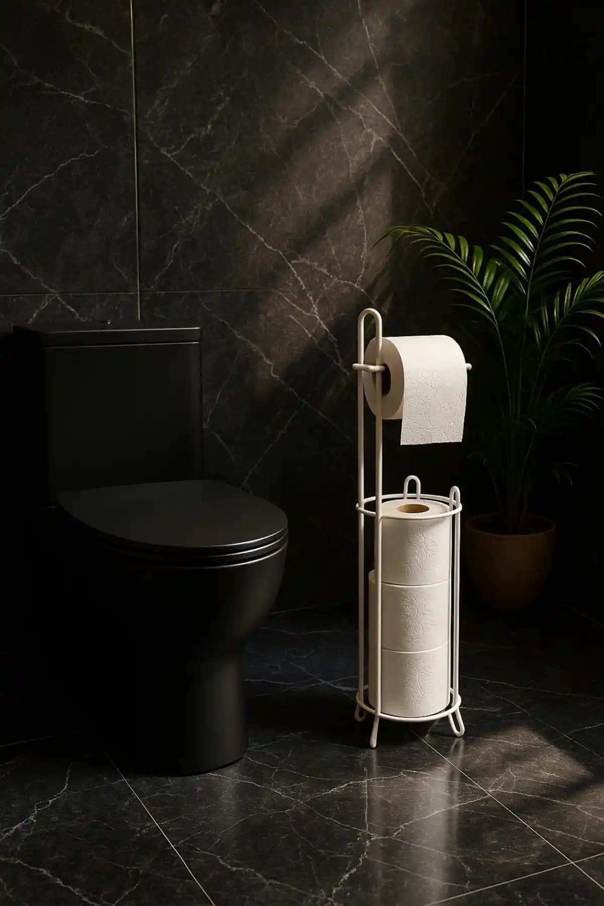 Modern Metal Ayaklı Beyaz Tuvalet Kağıtlığı ile Banyonuza Şıklık Katın