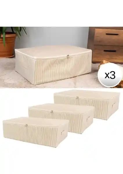 Nacarev 3 Adet Mega Boy Çizgi Desen Baskılı Krem Baza Altı Düzenleyici Hurç Seti