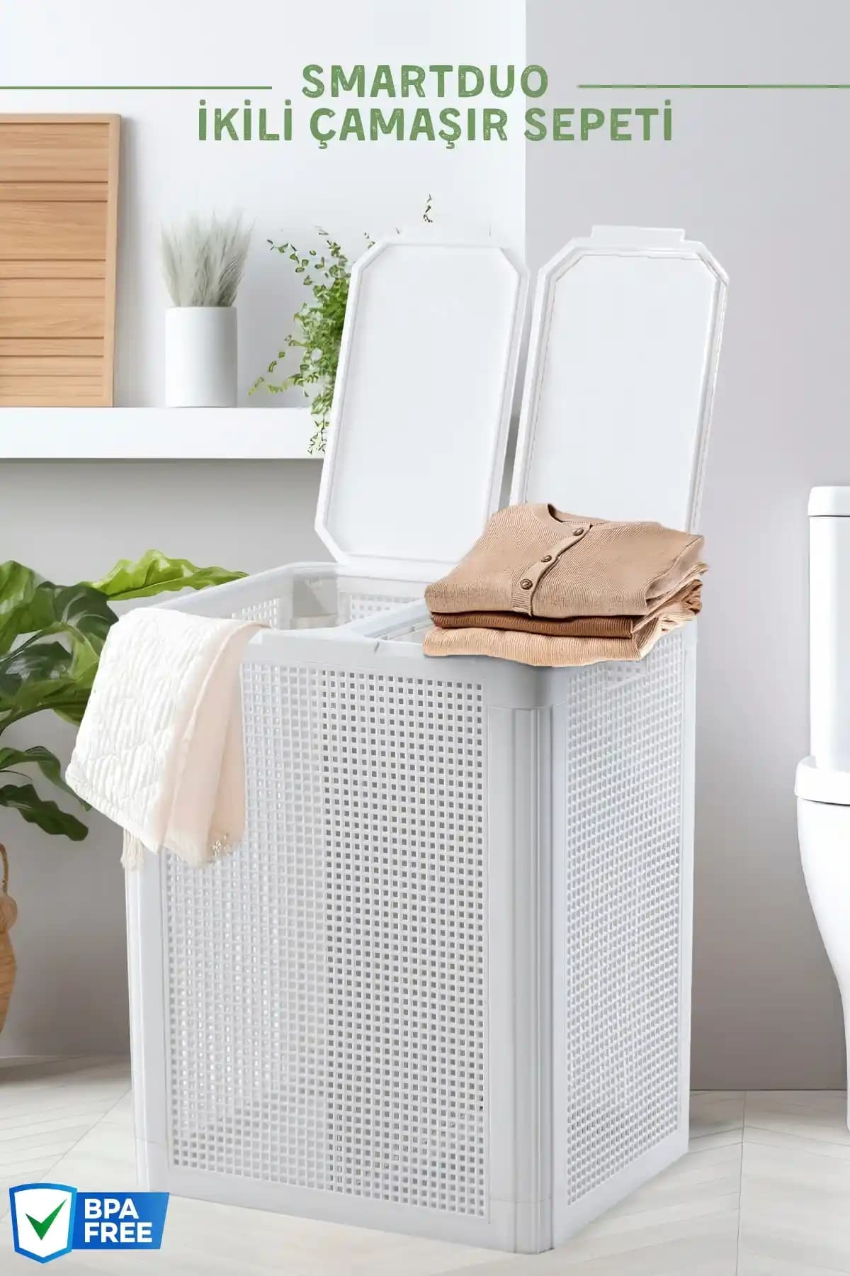 Nandy Home SmartDuo İki Bölmeli Çamaşır Sepeti Modern ve Dayanıklı Tasarım