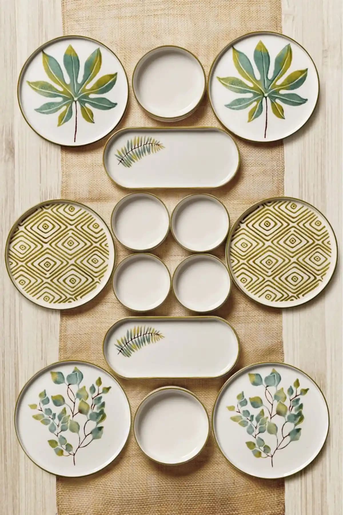 NESS HOME 14 Parça Güz Bahar Kahvaltı Takımı Modern ve Dayanıklı Seramik Seti