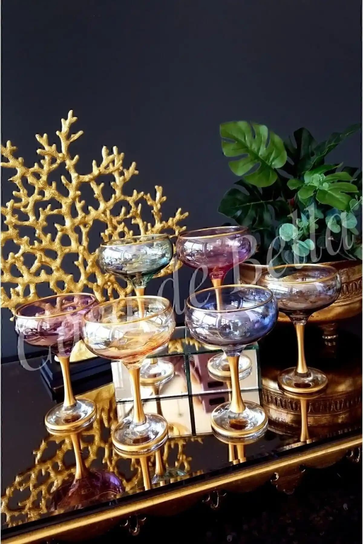 Paşabahçe Magnolia Bistro Renkli Cam Dondurma Kasesi ve Kup Seti 6 Renkli Şık Tasarım