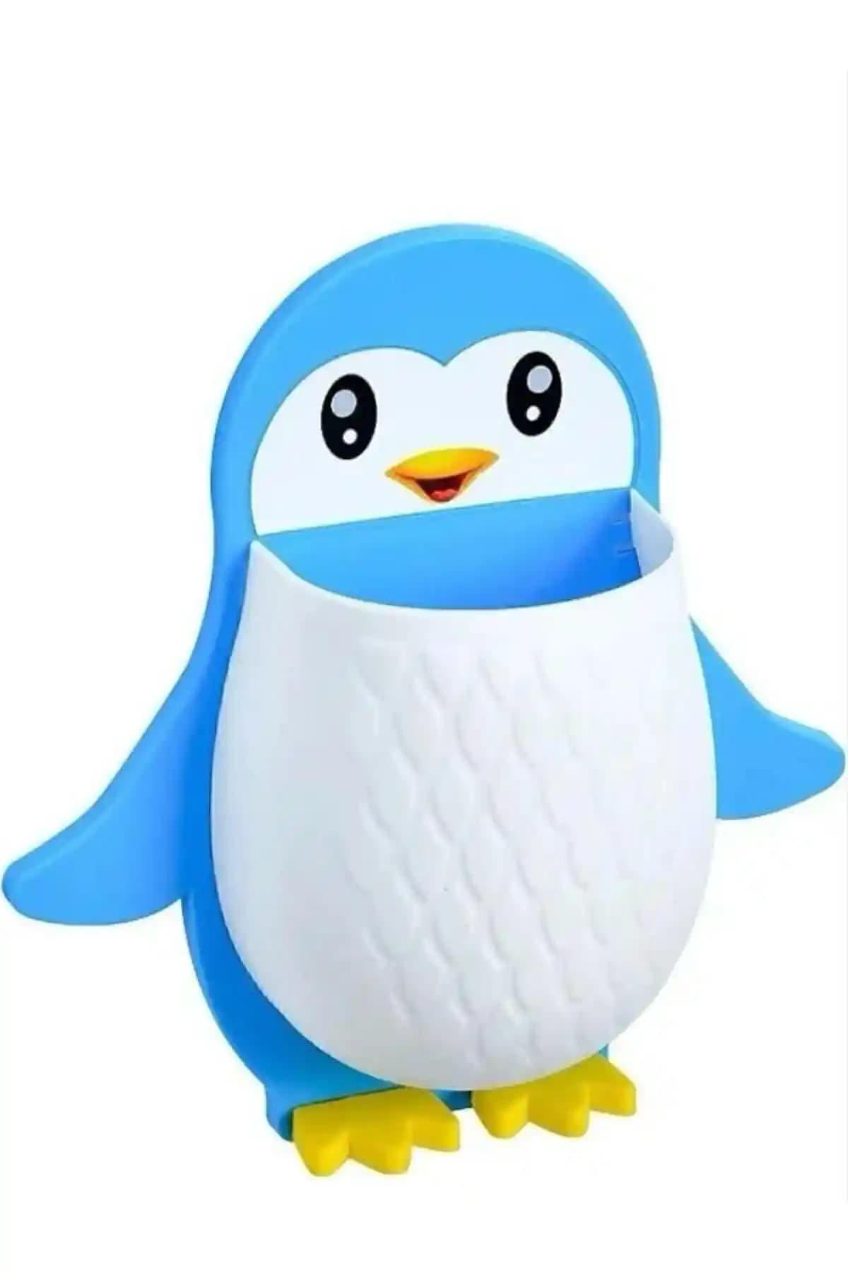 Penguen Temalı Çok Amaçlı Duvara Monte Makyaj ve Depolama Rafı