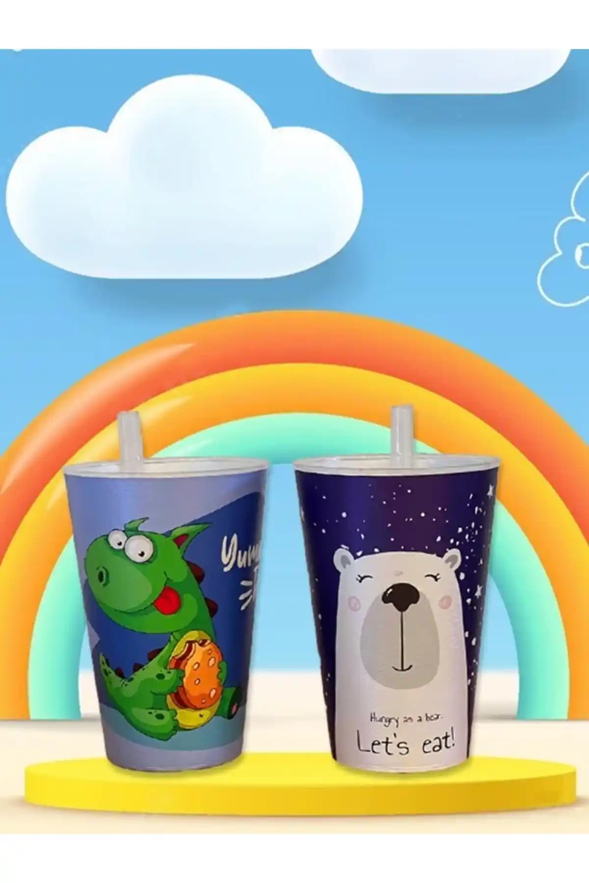 Pink Cat Kitchen Çocuklar İçin Pipetli Bardak Seti Güvenli ve Renkli Tasarım