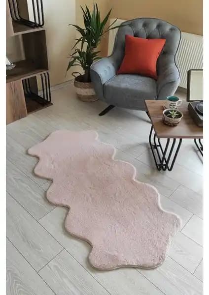 Sarar Pudra Pembe Peluş Post Çift Kafa Yıkanabilir Kaymaz Taban Halı