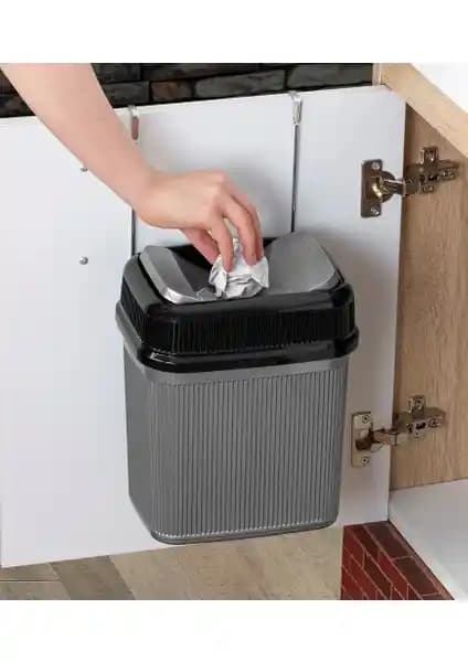 Sas Askılı Tezgah Altı Pratik Çöp Kovası 5.5 Litre Gri Modern Tasarım ve Kullanım Kolaylığıyla