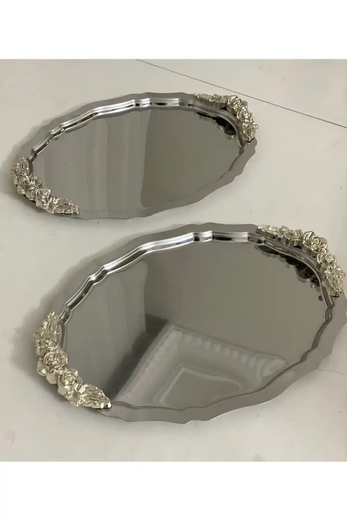 SEVA Paslanmaz Çelik Oval Sunum Tepsisi Gümüş Kulplu 2 Adet Modern Tasarım