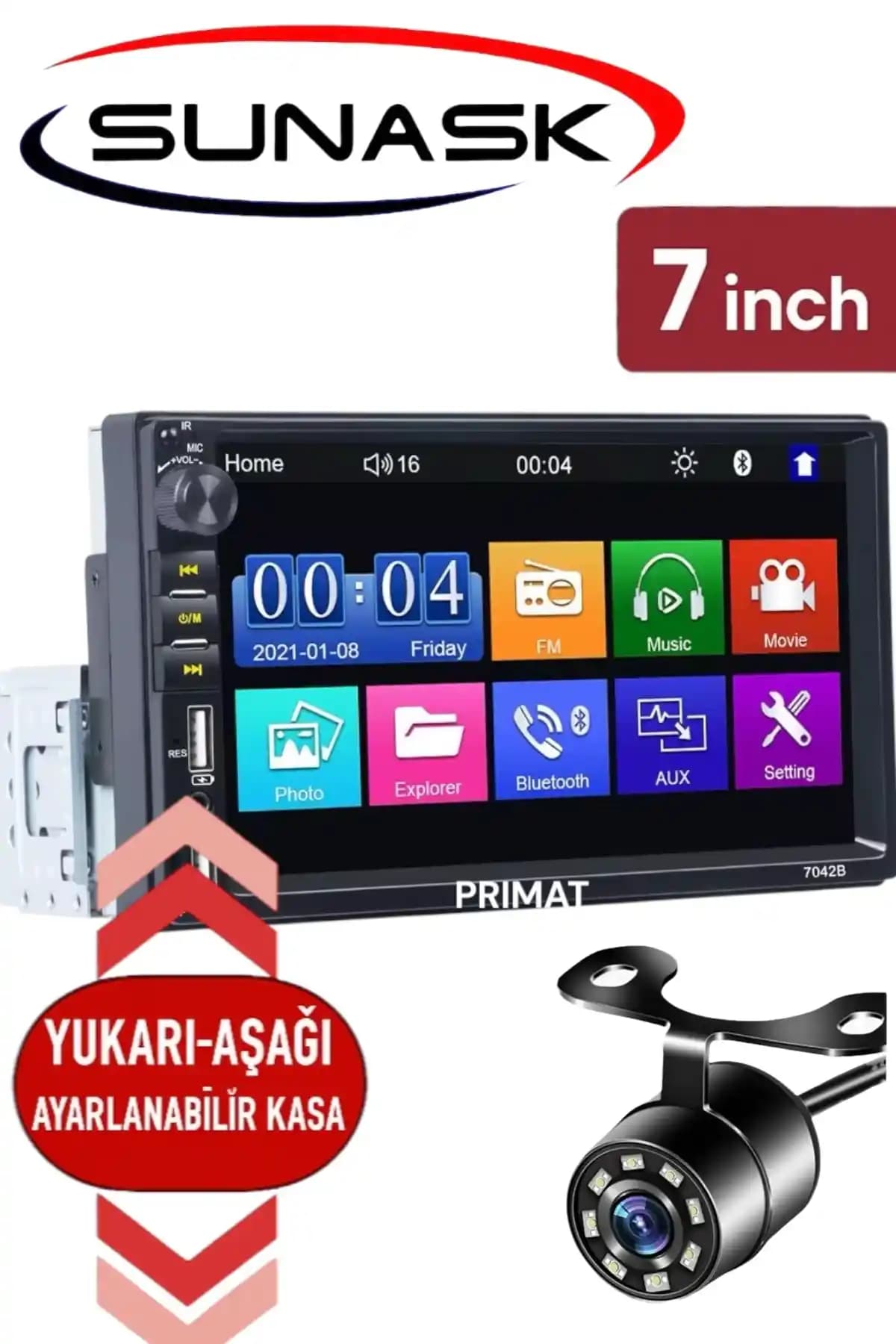 Sunask SN-700BT 7 İnç İnce Kasa Double Ekran Multimedya Sistemi Tofaş Şahin Doğan Uyumlu