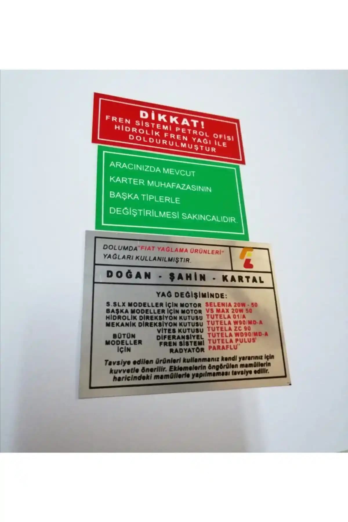 Tofaş Doğan Kartal Şahin Motor Panel Etiket Takımı Yüksek Kalite ve Dayanıklılık