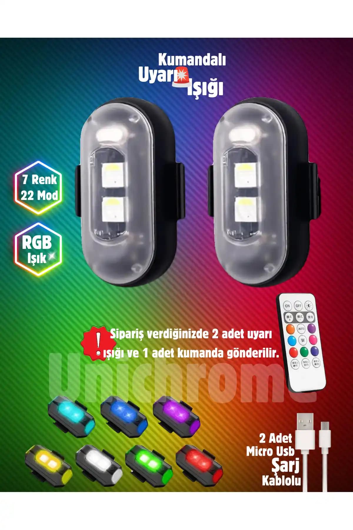Unichrome Uzaktan Kumandalı 2'li Çakar LED Seti Güvenlik ve Görünürlük Artırıcı Teknoloji