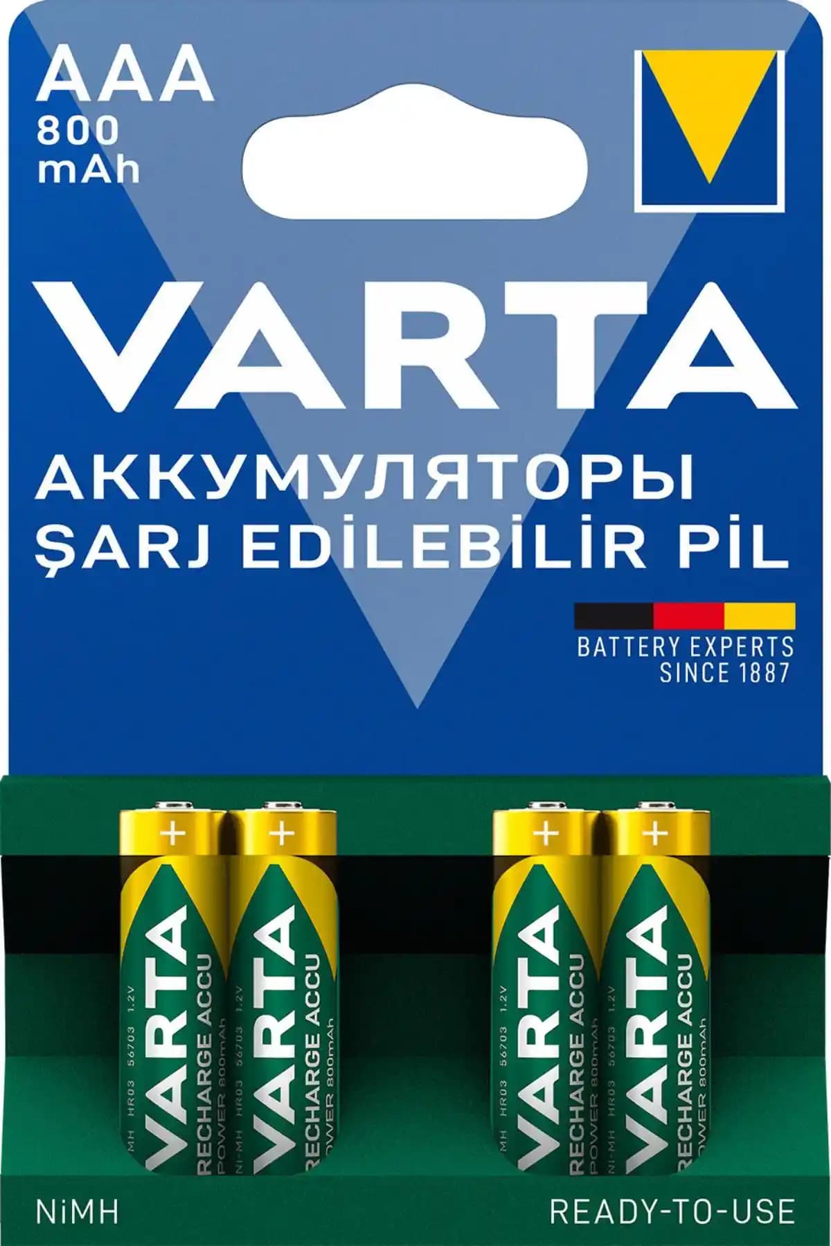 Varta 4 Adet 800mAh Ni-MH AAA Şarjlı Pil Seti Günlük Elektronik Kullanımına Uygun