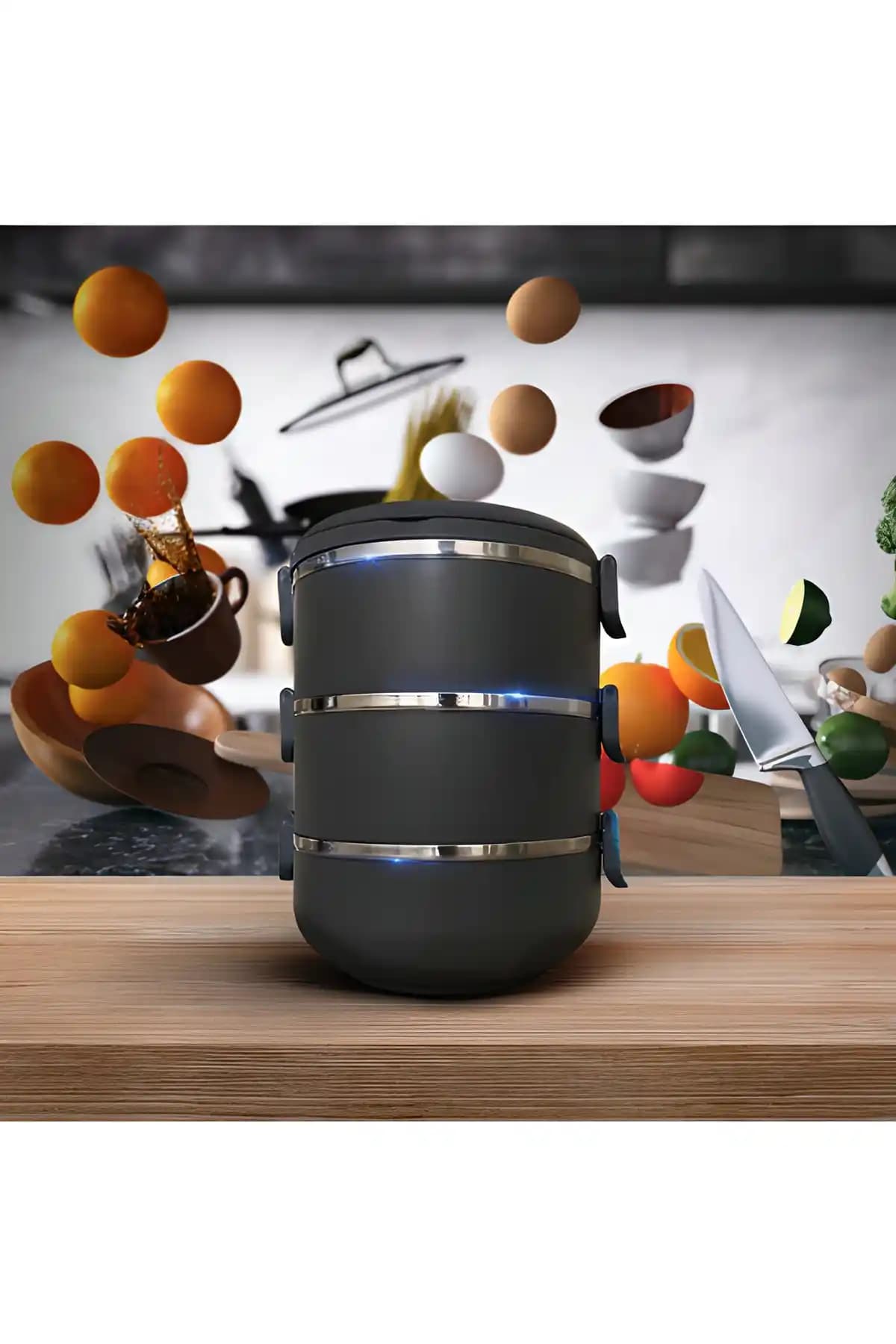 Veliday Gri 3 Katlı Sızdırmaz Yemek Termosu Günlük Kullanım İçin Uygun ve Şık Tasarım