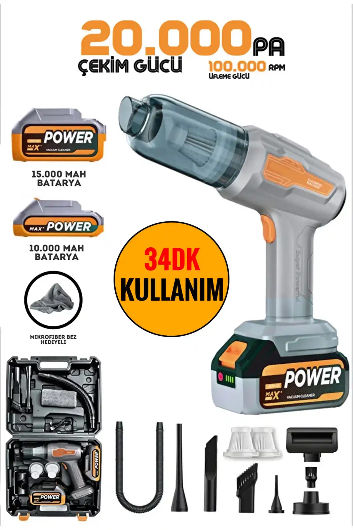 Wlue 25.000mAh Çift Bataryalı Araç İçi Süpürge Güçlü Vakum ve Çok Fonksiyonlu Temizlik Çözümü