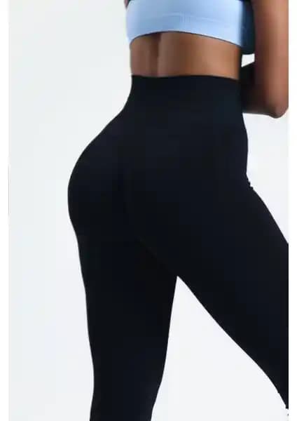 Gymhams Siyah Büzgülü Dikişsiz Spor Tayt: Kalça Şekillendirme ve Günlük Kullanım İçin