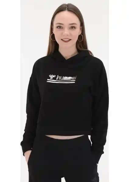 Hummel Raycel Kadın Siyah Kapüşonlu Crop Sweatshirt Modern ve Şık Tasarım