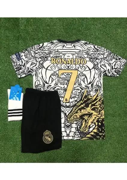 Real Madrid Yeni Sezon Cristiano Ronaldo Çocuk Forması 3'lü Set Siyah-Beyaz Tasarım