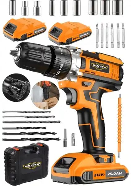 Dozzer Alman Çift Soğutma 512 Vf 25 Ah 27 Parça Setli Profesyonel Elektrikli Matkap