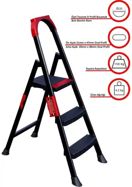 Ertekpa Anka Plus 2+1 Siyah Metal Merdiven: Güvenli ve Estetik Çözüm