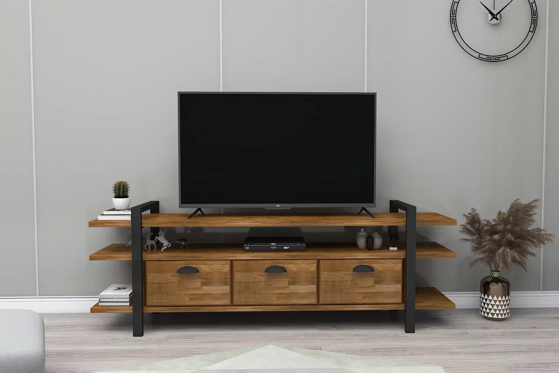 Doğal Ceviz Ahşap TV Ünitesi: Estetik ve Dayanıklılığın Modern Tasarımı