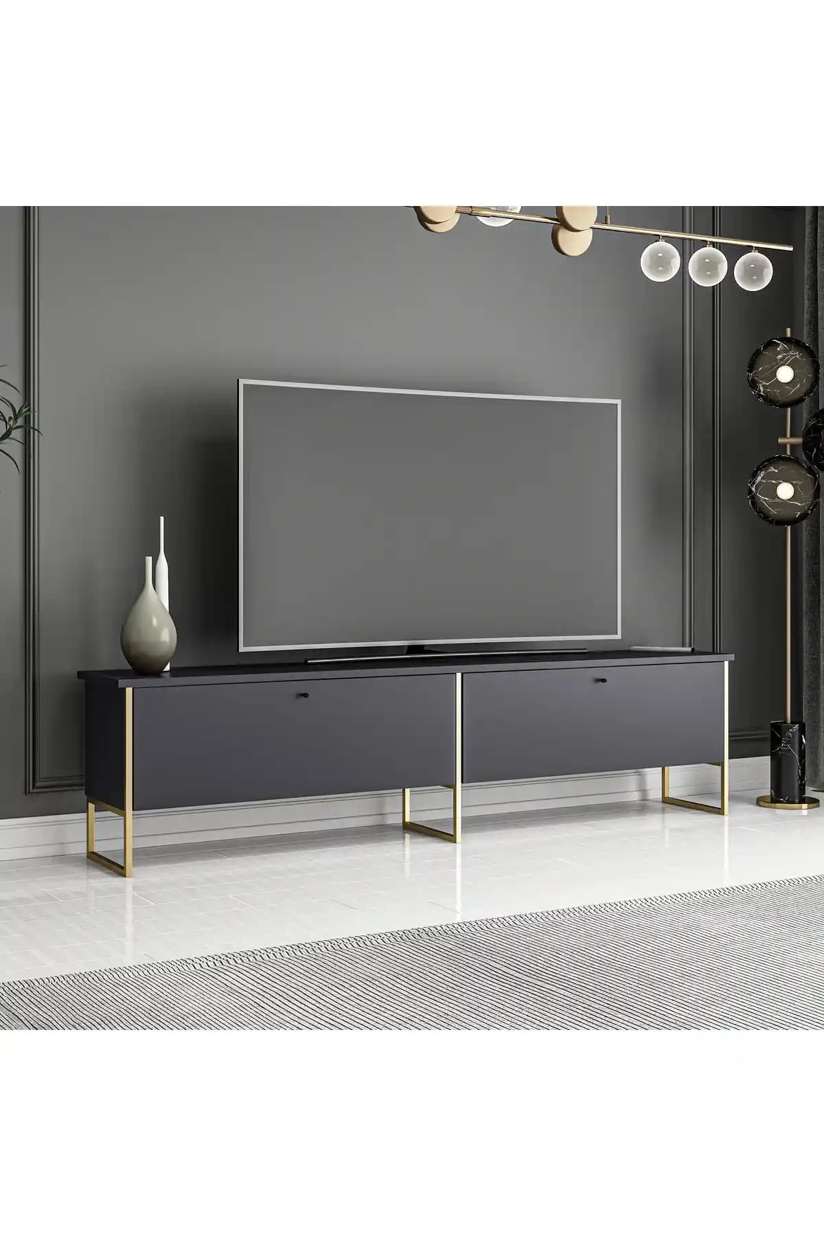 Gold Renkli Modern TV Sehpası: Estetik ve Fonksiyonelliğin Birleştiği Şık Tasarım