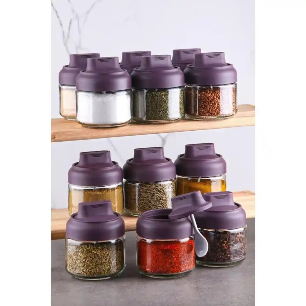 Kaşıklı Cam Baharatlıklar Modern Mutfaklar İçin Şeffaf ve Pratik Saklama Çözümü