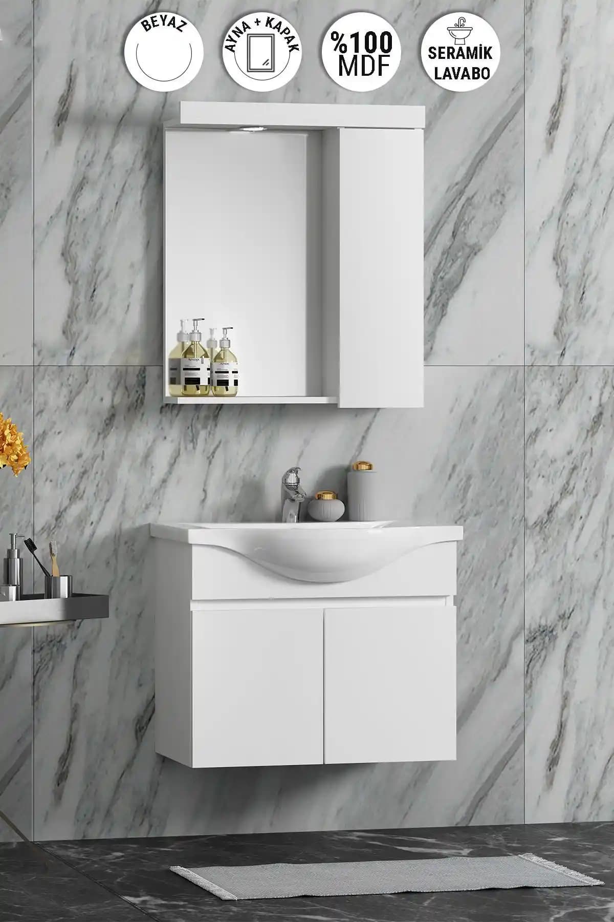 Özceden Yılz 55 cm ve 65 cm Beyaz MDF Seramik Lavabolu Banyo Dolabı Karşılaştırması