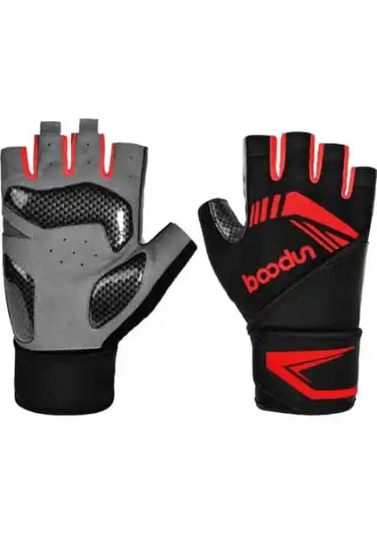 Boodun Profesyonel Fitness Ağırlık Eldiveni Kırmızı XL Güçlü Tutuş ve Bilek Desteği
