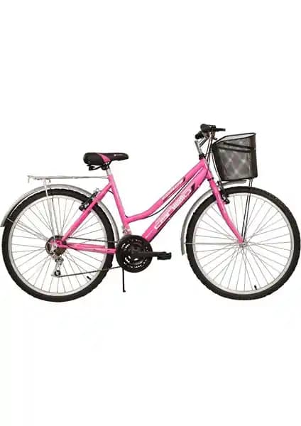 Canello 24 Jant Çamurluk ve Bagajlı Pembe Şehir Bisikleti - Kadınlar İçin Uygun