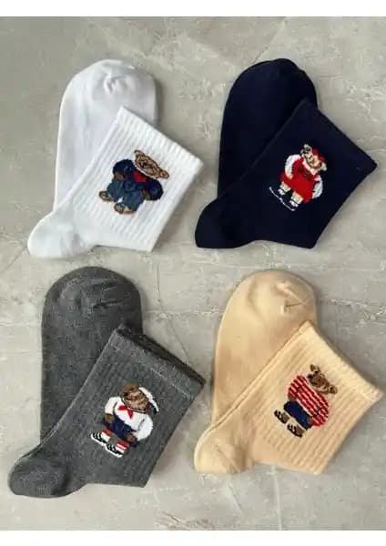 Çorap Kurdu Teddy Bear Desenli 4’lü Tenis Çorap Seti: Rahat ve Şık Günlük Kullanım Ürünü
