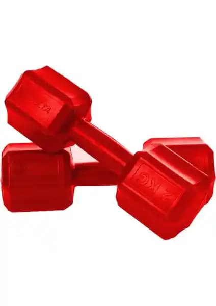 Delta 2 kg x 2 Adet Köşeli Kırmızı Plastik Dambıl Seti ile Evde Güç ve Kas Gelişimi
