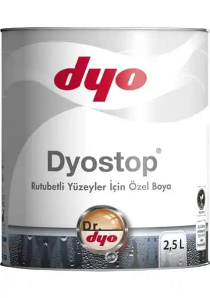 Dyo Dyostop Rutubetli Yüzeyler İçin Özel Boya 2,5L Beyaz - Nem ve Rutubete Karşı Koruma Sağlar