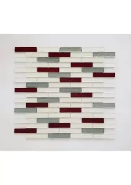 Orient Kristal Mozaik Beyaz Bordo Simli 15x73 mm İç ve Dış Mekan Kullanımı