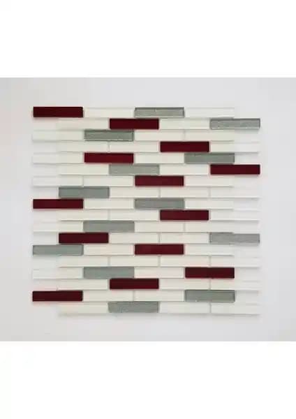 Orient Kristal Mozaik Beyaz Bordo Simli 15x73 mm İç ve Dış Mekan Kullanımı