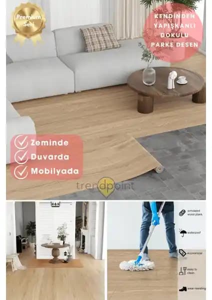 Trendpoint Kendinden Yapışkanlı Parke Görünümlü Duvar Kaplama 60x100 cm Modern Dekorasyon
