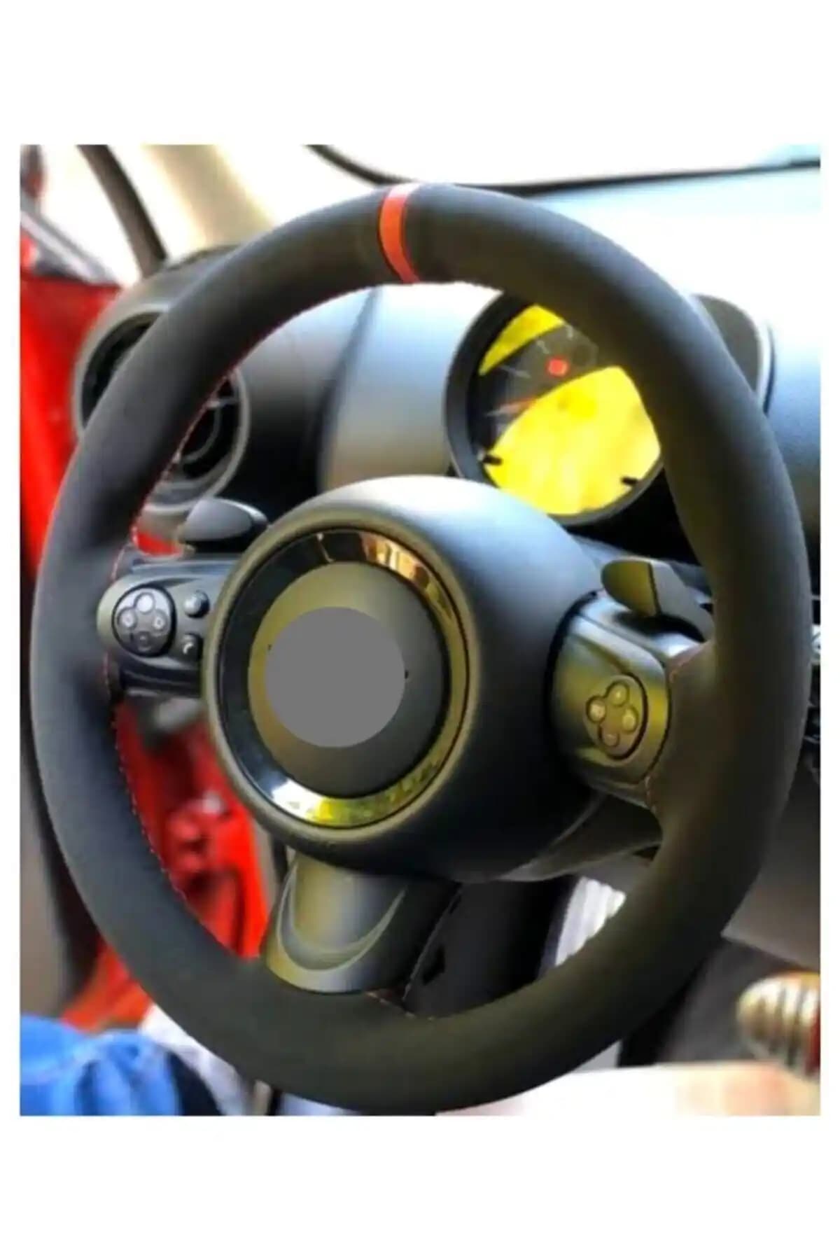 Asegaraj Universal Alkantra Dikmeli Direksiyon Kılıfı Soft Kırmızı Yüzüklü Şık ve Konforlu Tasarım