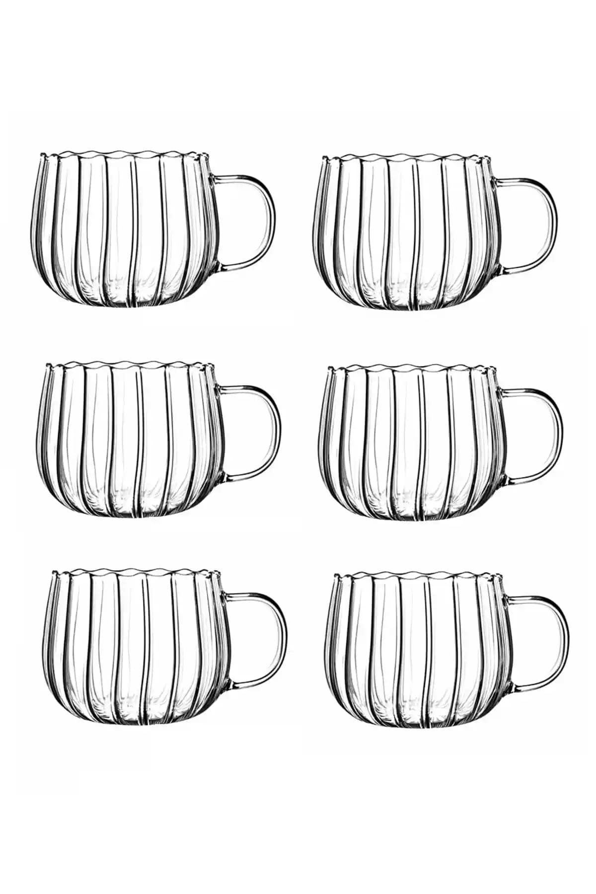 Çavdar Group Çizgili Cam Kupa Bardak 350 Ml - Şık ve Fonksiyonel 6 Kişilik Set