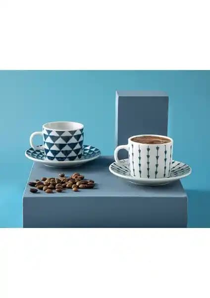 English Home Trin Porselen Kahve Fincan Takımı 2 Kişilik Lacivert 4 Parça Set