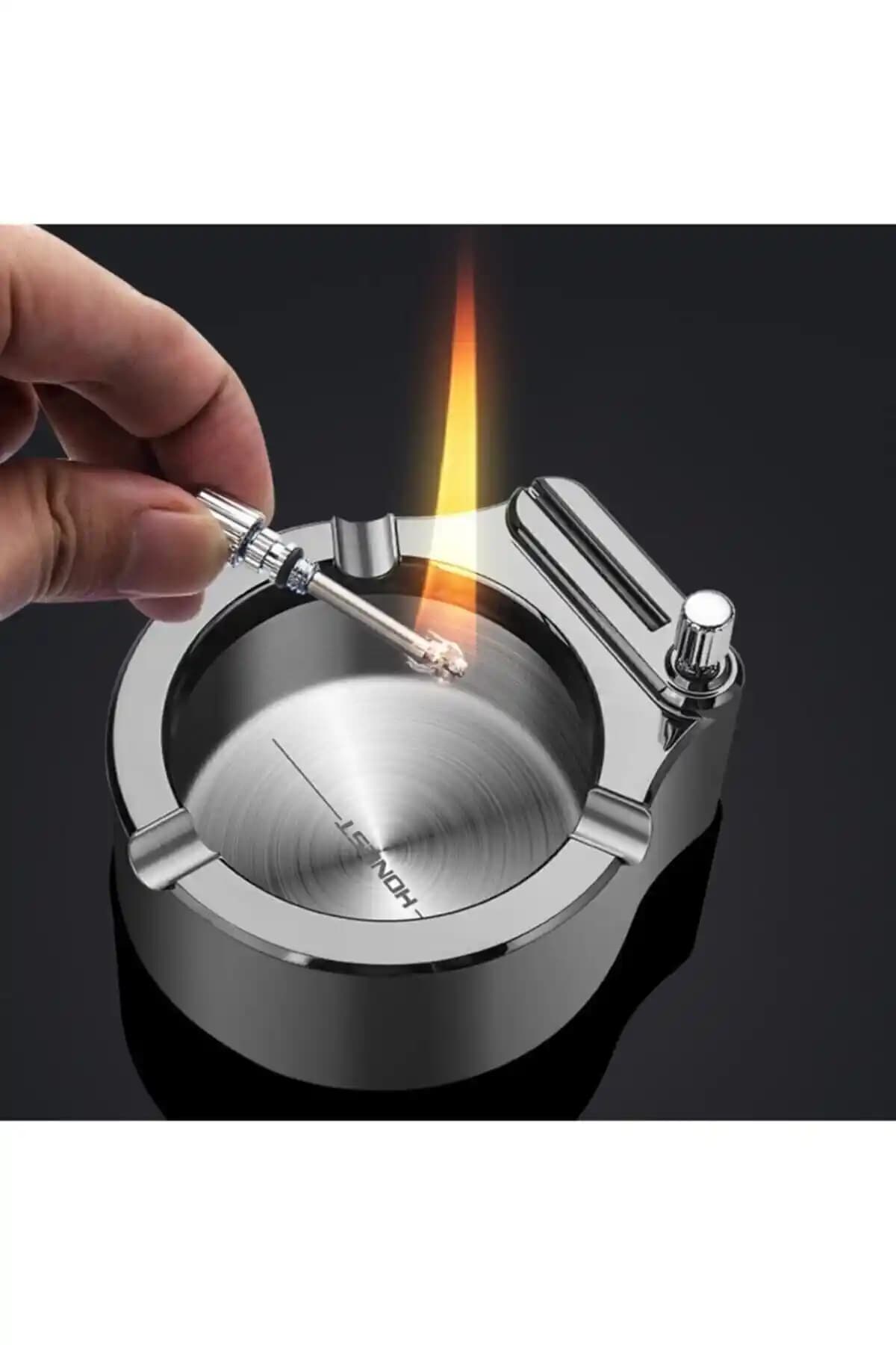 Genel Markalar Kibrit Çakmaklı Benzinli Küllük: Dayanıklı ve Şık Metal Tasarım