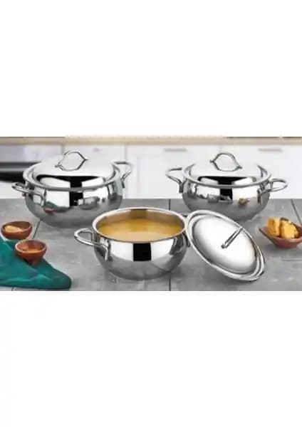 Gülsan 3'lü Derin Tencere Seti İrem Modeli - Paslanmaz Çelik ve Sağlıklı Pişirme