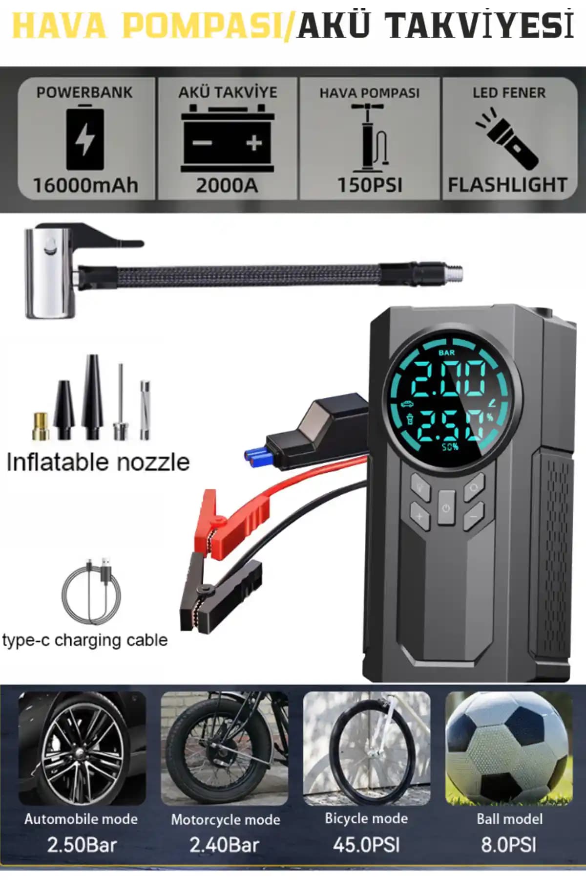 Janva D8H Plus 4in1: Çok Fonksiyonlu Akü Takviye ve Hava Pompası Özellikleri