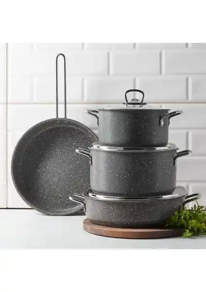 Karaca Biogranit Steel Plus 7 Parça Gri Tencere Seti: Dayanıklı ve Fonksiyonel Tasarım
