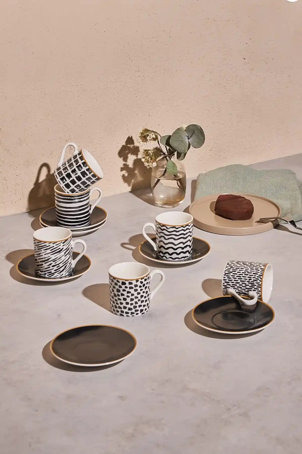 Karaca STD Vamos 6 Kişilik 90 ml Bone China Kahve Fincanı Seti Modern Tasarım