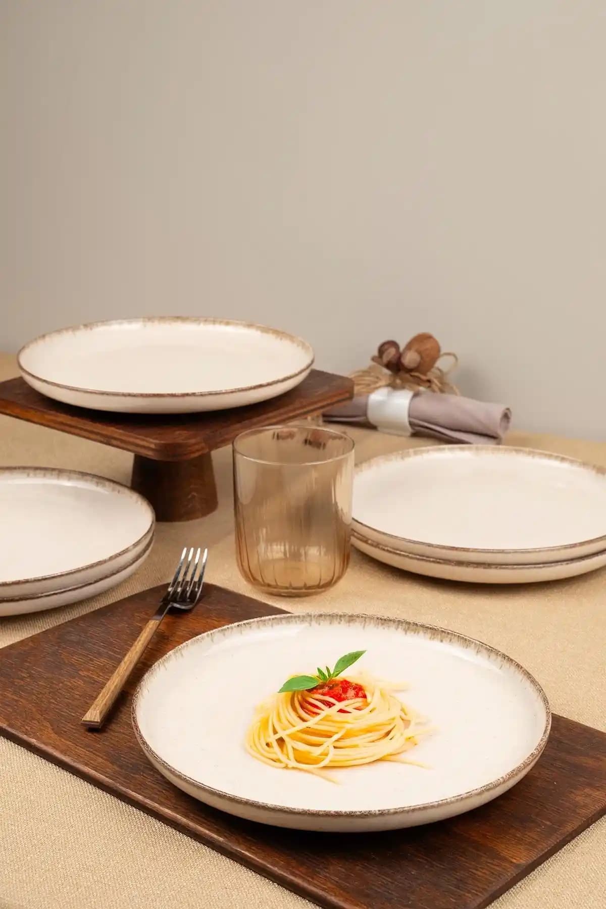 Kütahya Porselen Moderna 6 Parça 21 Cm Düz Tabak Tarçın Rengi Modern Tasarım